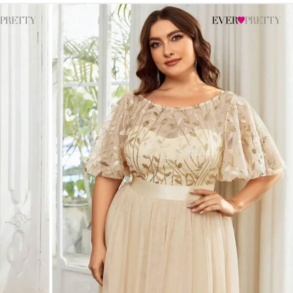 Ever pretty beige color sequin dress - Picture 3 of 11